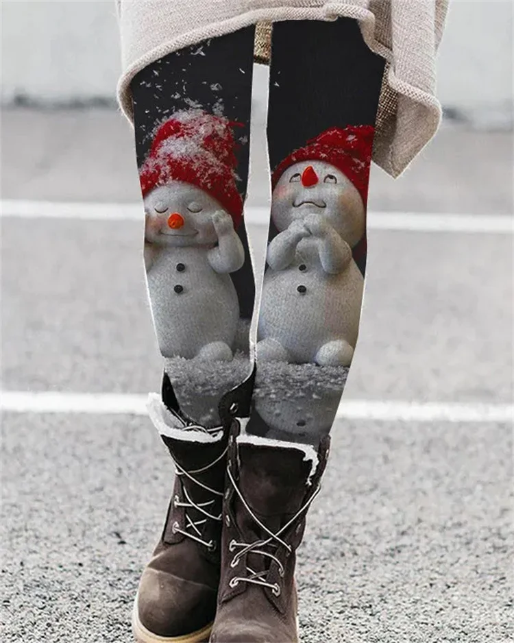 Pantalons De Yoga Femmes Décontracté Toutes Les Saisons Père Noël Polyester Micro-élasticité Fête Taille Moyenne Ligne T Régulier