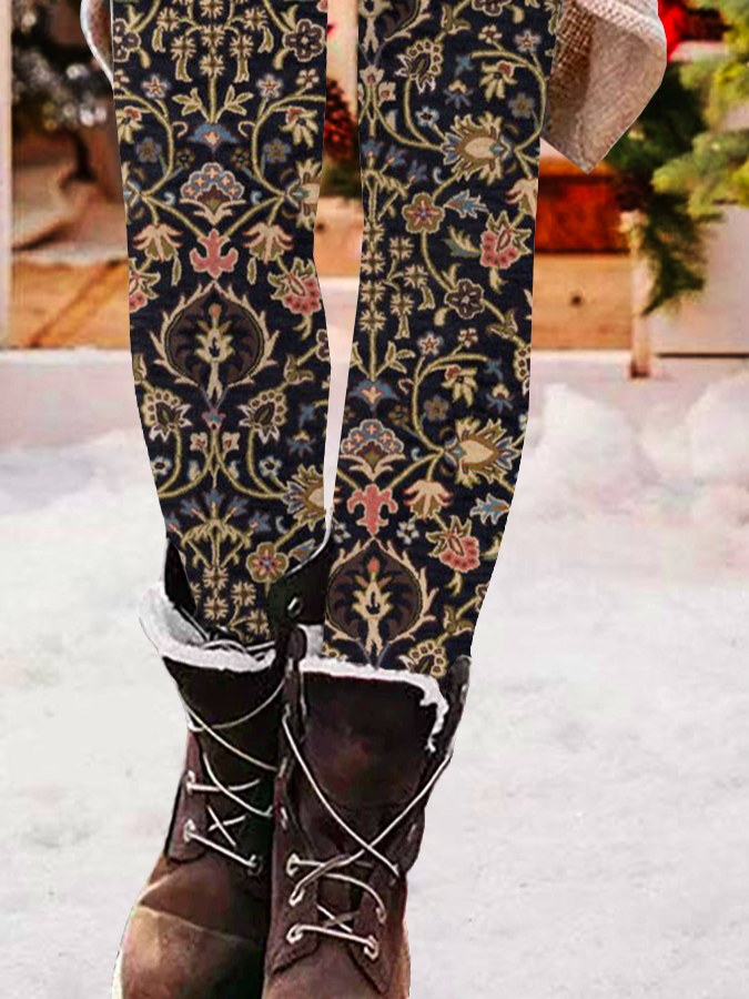 Pantalons De Yoga Décontracté Ethnique Toutes Les Saisons Naturel à Haute Élasticité Serré Long Legging Régulier pour Femmes