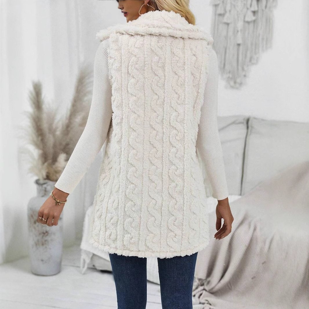 Micro-élasticité Encapuchonné Sans Manches en Toison Plain Gilet pour Femmes
