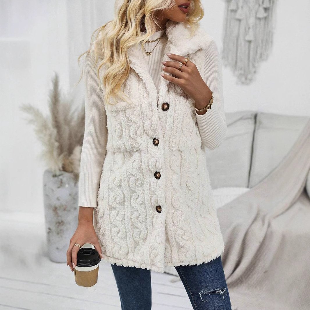 Micro-élasticité Encapuchonné Sans Manches en Toison Plain Gilet pour Femmes