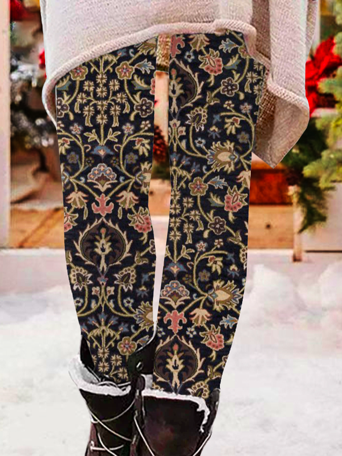 Pantalons De Yoga Décontracté Ethnique Toutes Les Saisons Naturel à Haute Élasticité Serré Long Legging Régulier pour Femmes