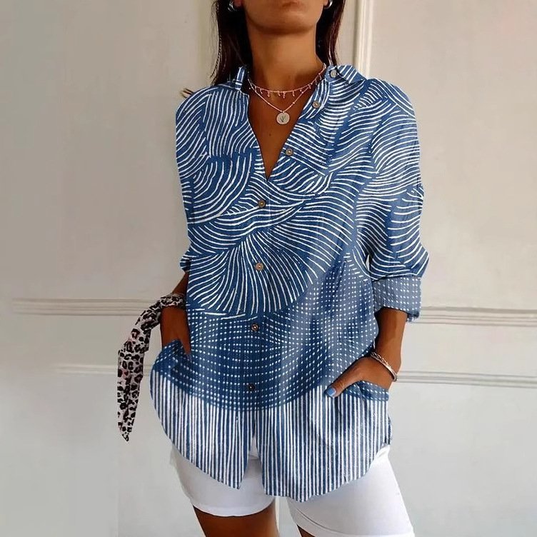 Chemises Géométrique Décontracté Printemps / Automne Ample Manches Longues Régulier Droit Régulier Col de Chemise pour Femmes
