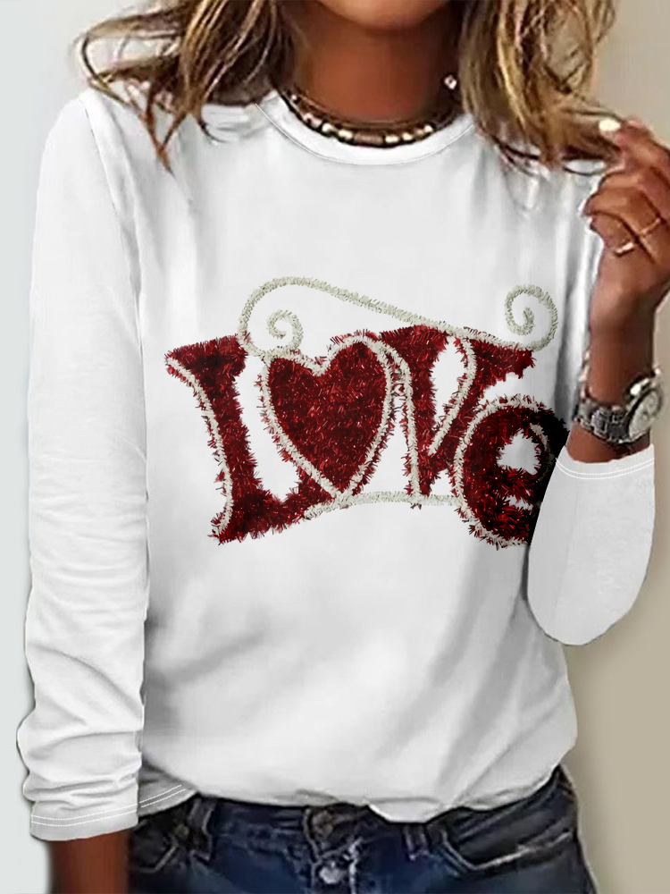 T-shirts Femmes Décontracté Printemps / Automne Coeur/cordé Micro-élasticité Quotidien Manches Longues Col Rond Régulier Régulier