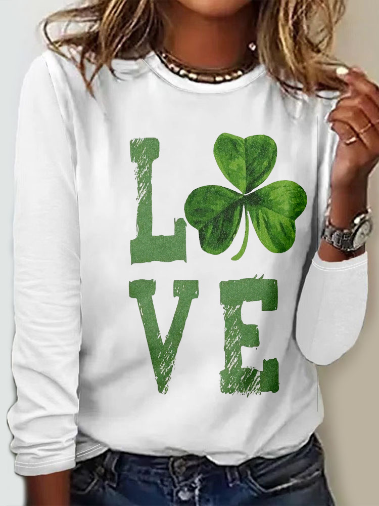 T-shirts Femmes Décontracté Printemps / Automne trèfle à quatre feuilles Micro-élasticité Quotidien Ample Jersey Régulier Droit