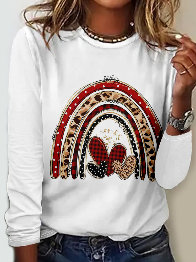 T-shirts Femmes Décontracté Printemps / Automne Coeur/cordé Micro-élasticité Quotidien Manches Longues Col Rond Régulier Régulier