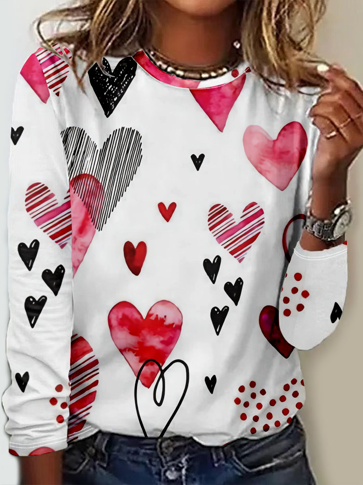 T-shirts Décontracté Printemps / Automne Coeur/cordé Micro-élasticité Quotidien Ample Jersey Manches Longues Régulier pour Femmes