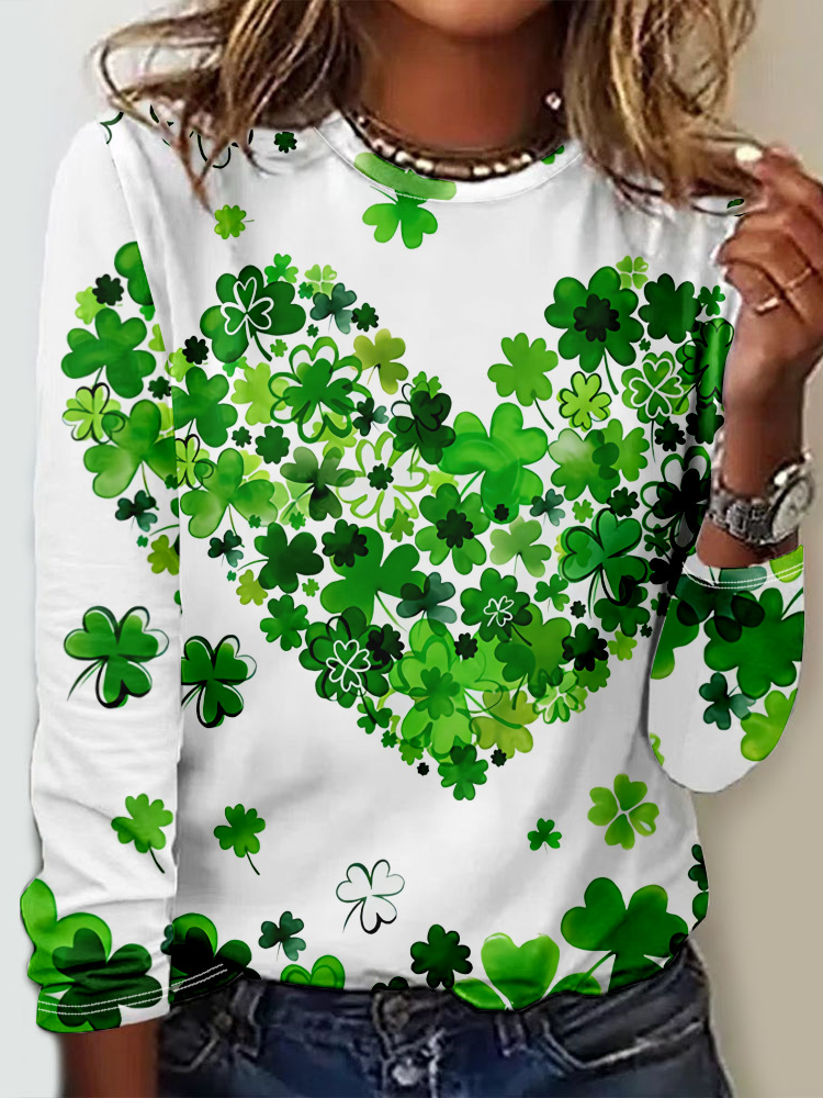 T-shirts Femmes Décontracté Printemps / Automne trèfle à quatre feuilles Micro-élasticité Quotidien Ample Jersey Régulier Droit