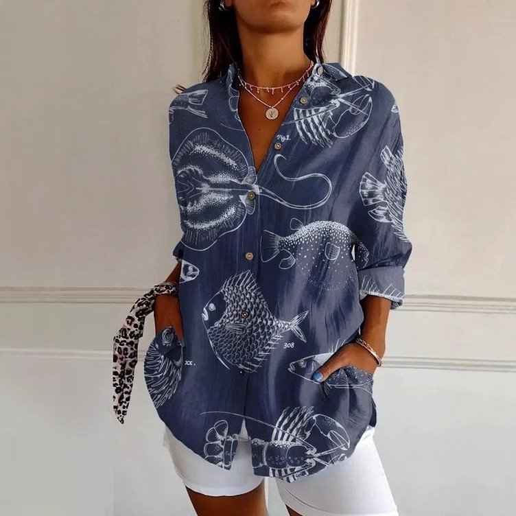 Chemises Géométrique Décontracté Printemps / Automne Ample Manches Longues Régulier Droit Régulier Col de Chemise pour Femmes