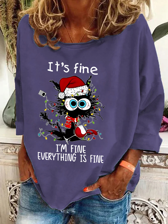 Sweat-shirts Femmes Décontracté Printemps / Automne Noël Quotidien Ample Col Rond en Mélangé de Coton Régulier Droit