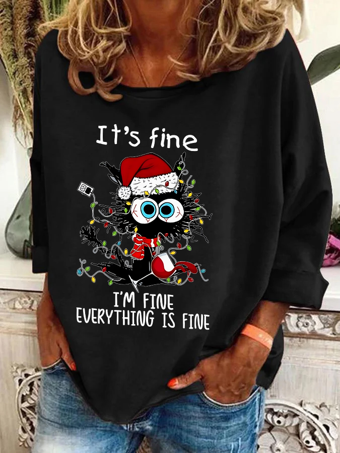 Sweat-shirts Femmes Décontracté Printemps / Automne Noël Quotidien Ample Col Rond en Mélangé de Coton Régulier Droit