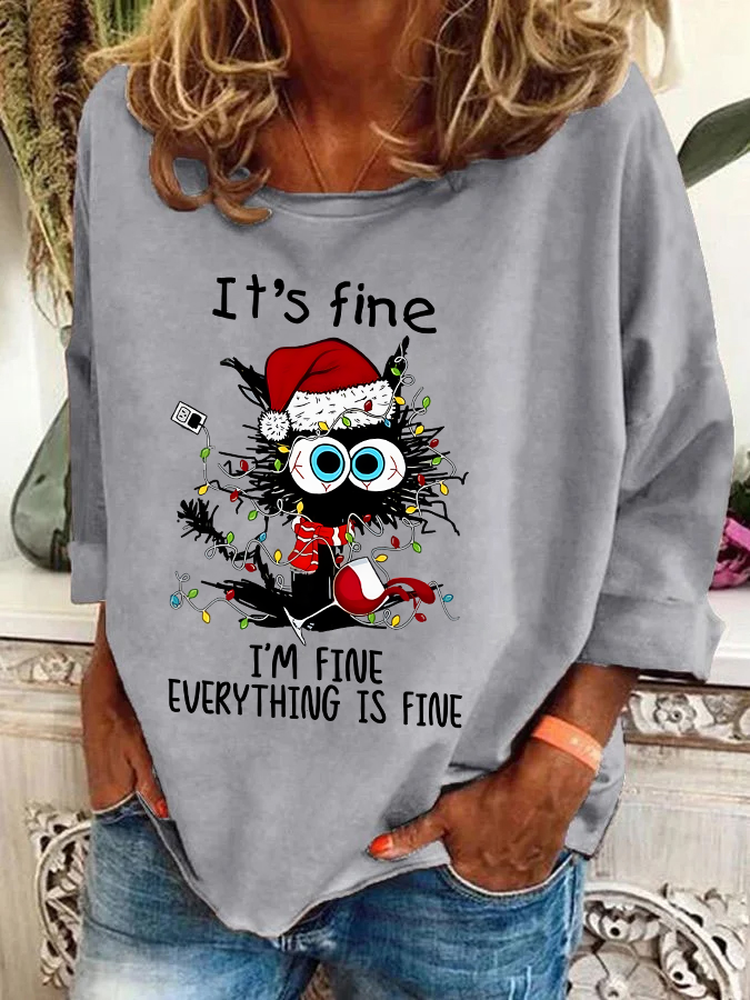 Sweat-shirts Femmes Décontracté Printemps / Automne Noël Quotidien Ample Col Rond en Mélangé de Coton Régulier Droit