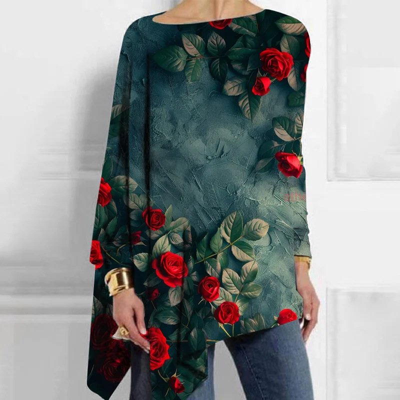 Chemisiers1 Femmes Décontracté Papillon Printemps / Automne Micro-élasticité Jersey Manches Longues Col Rond Droit Régulier