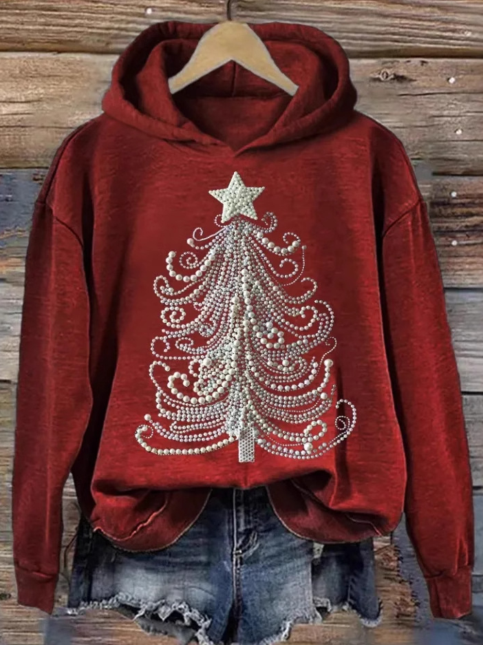Sweat-shirts Décontracté Printemps / Automne Noël Polyester Sweat-shirt à Capuche Micro-élasticité Ample Manches Longues Régulier pour Femmes