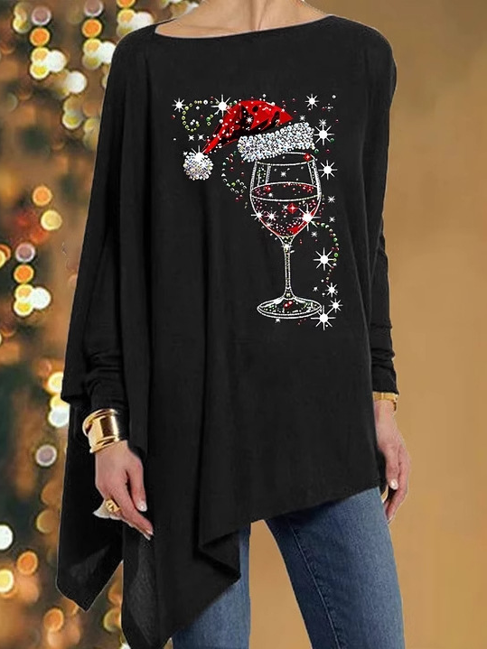 Chemisiers1 Décontracté Printemps / Automne Noël Quotidien Ample Jersey Manches Longues Mi-long Régulier pour Femmes