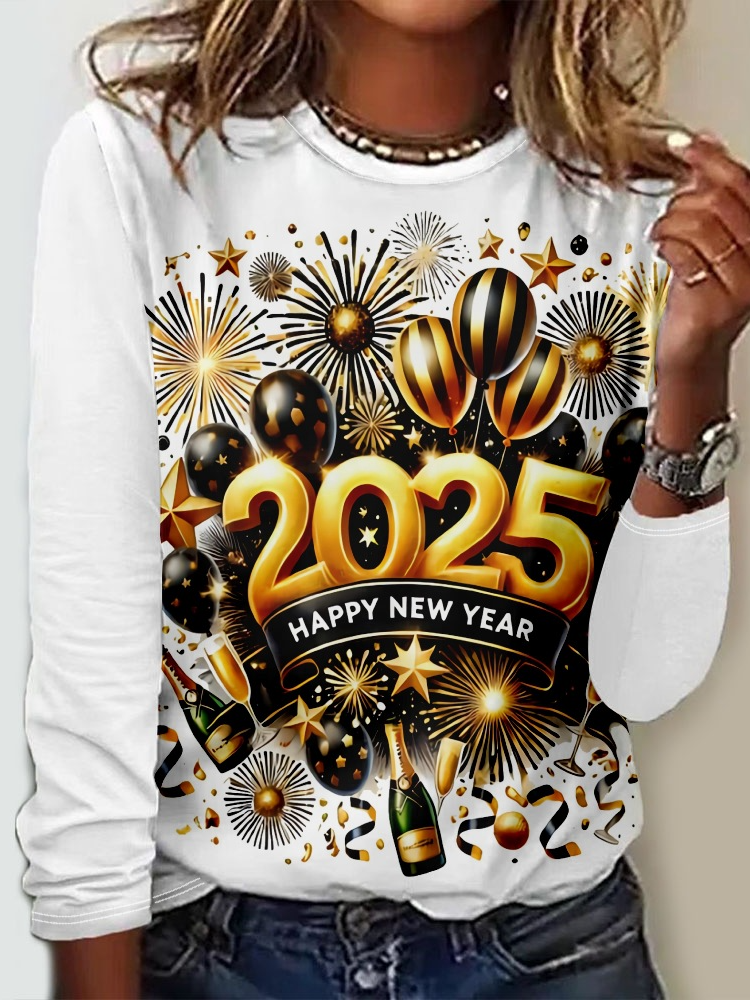 T-shirts Femmes Décontracté Printemps / Automne Imprimé de Lettre Motif Micro-élasticité Jersey Col Rond Régulier Droit Régulier