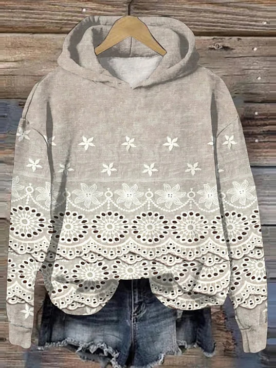 Sweat-shirts Décontracté Floral Printemps / Automne Sweat-shirt à Capuche Micro-élasticité Ample Manches Longues Régulier Régulier pour Femmes