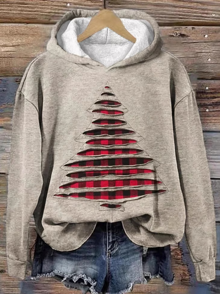 Sweat-shirts Décontracté Printemps / Automne Noël Polyester Sweat-shirt à Capuche Ample Régulier Droit Régulier pour Femmes