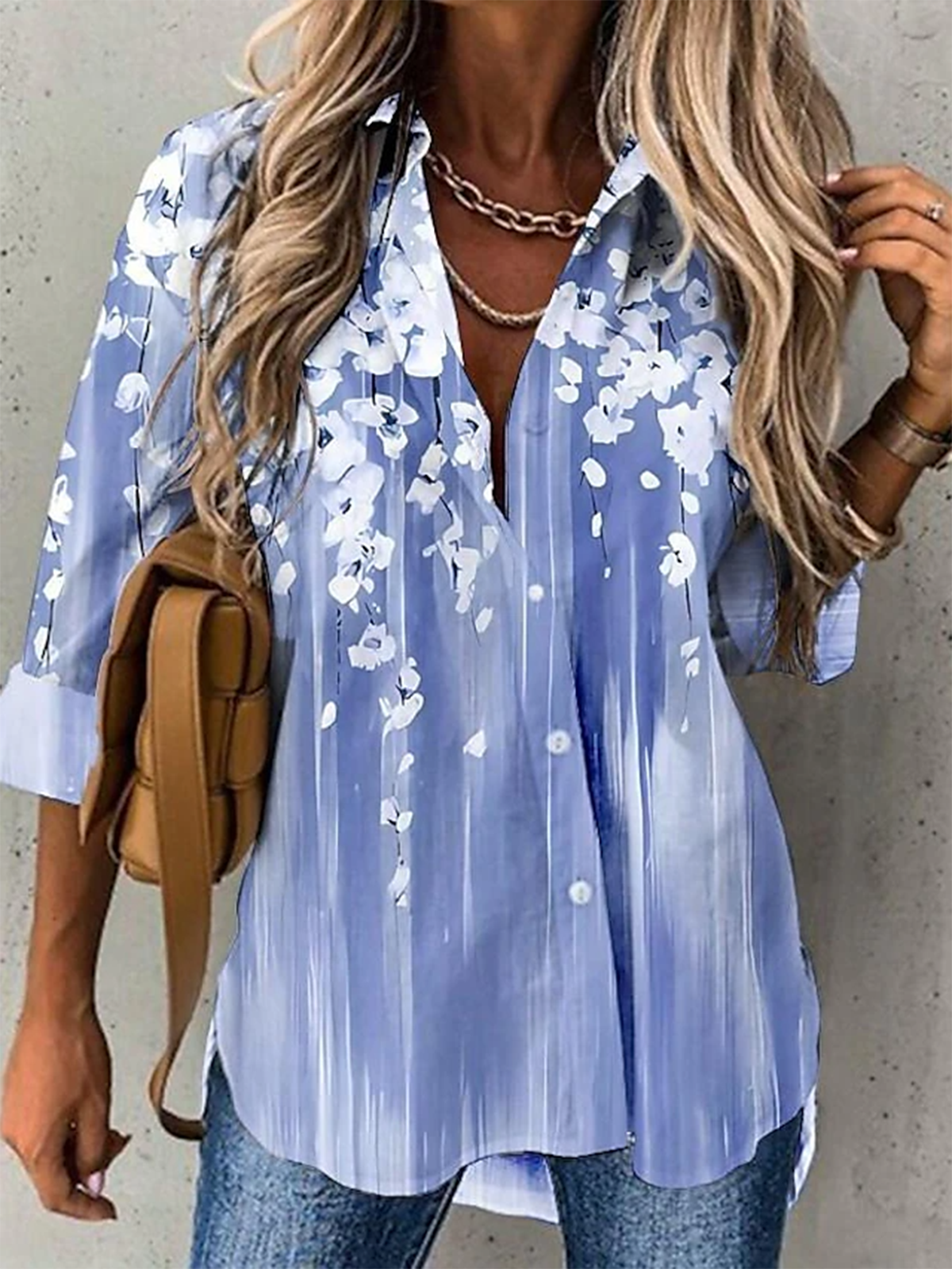 Chemises Femmes Décontracté Floral Printemps / Automne Polyester Aucune élasticité Quotidien Manches Longues Col de Chemise T.-N.-L.