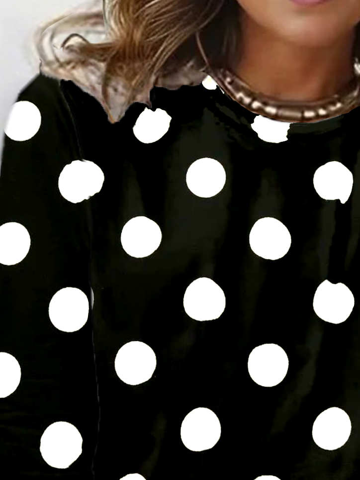 T-shirts Femmes Pois Polka Décontracté Printemps / Automne Micro-élasticité Quotidien Manches Longues Régulier Droit Régulier