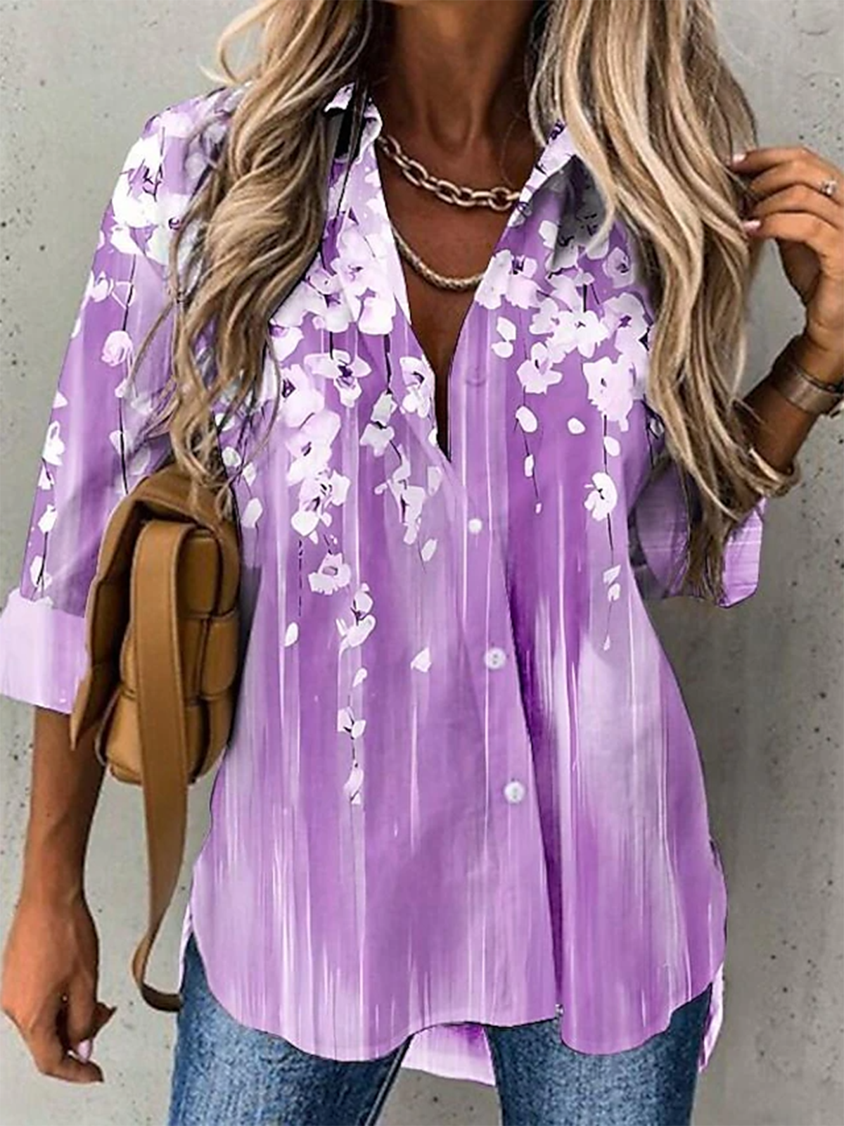 Chemises Femmes Décontracté Floral Printemps / Automne Polyester Aucune élasticité Quotidien Manches Longues Col de Chemise T.-N.-L.