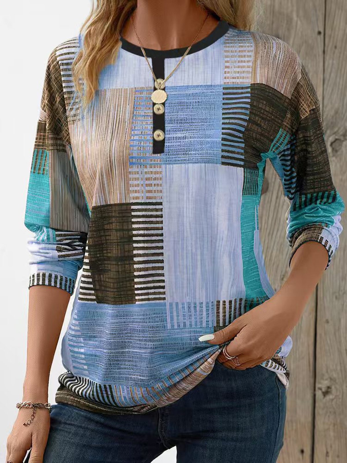 Chemisiers1 Femmes Décontracté Printemps / Automne Bloc de Couleur Polyester Micro-élasticité Manches Longues à Épaules Dénudées Régulier Régulier