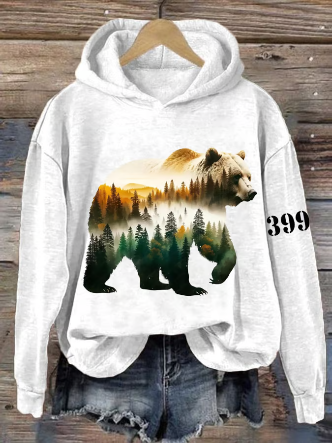 à Capuche Décontracté Imprimé d'Animal Printemps / Automne Coton Micro-élasticité Manches Longues Régulier Droit Régulier pour Femmes