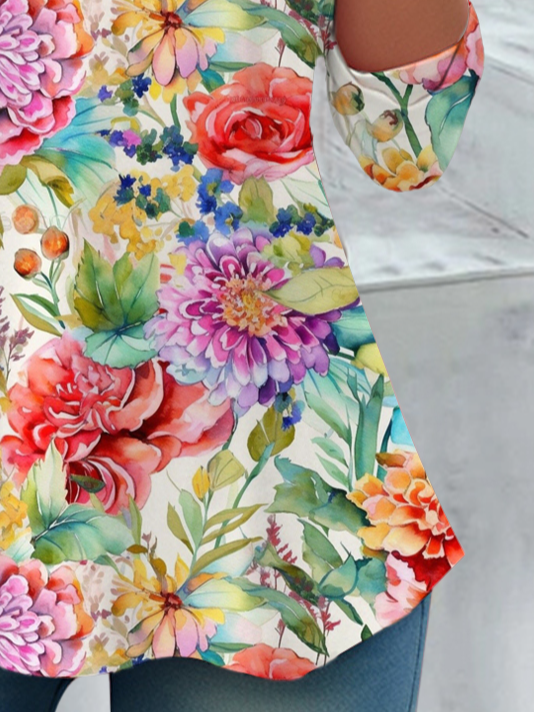 T-shirts Femmes Décontracté Floral Printemps / Automne Quotidien Ample Manches Longues Régulier Régulier Non