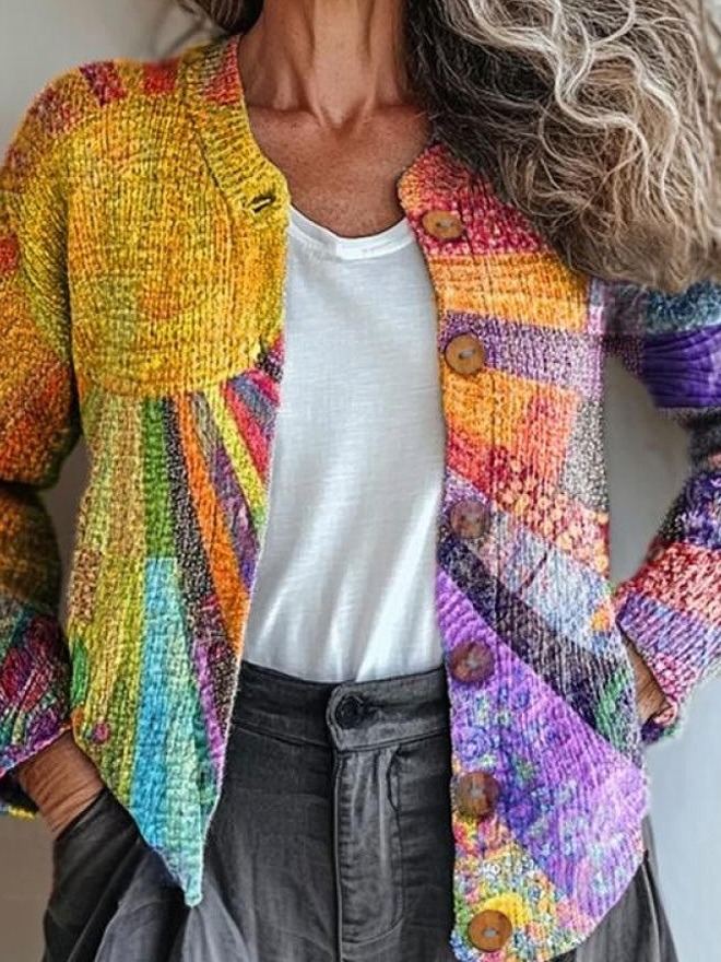Cardigans Femmes Décontracté Printemps / Automne Soleil Tricoté Micro-élasticité Faire la navette Col Rond Droit Régulier