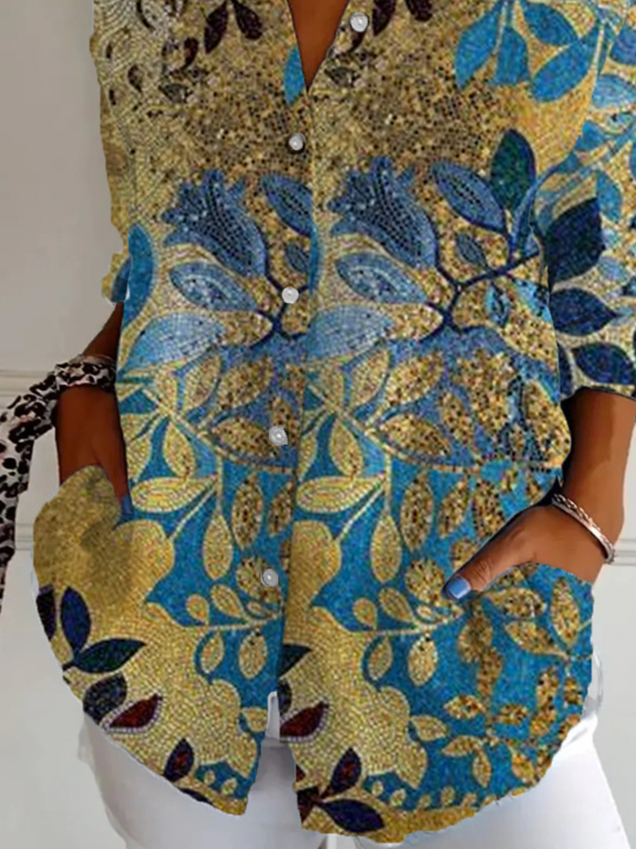 Chemises Femmes Décontracté Ethnique Printemps / Automne Polyester Aucune élasticité Ample Manches Longues Régulier Régulier