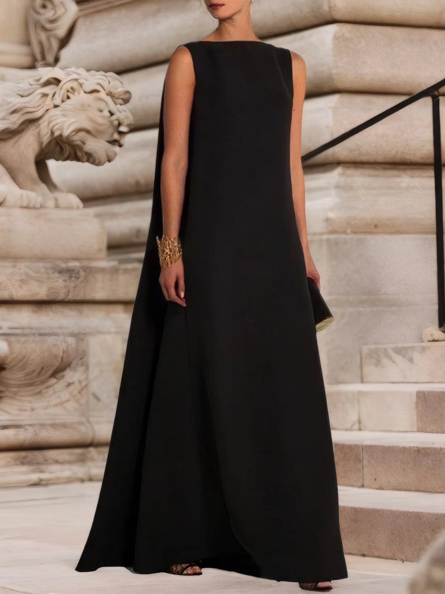 Rétro Plain de Grande Taille Sans Manches Col Rond Robes Décontractées