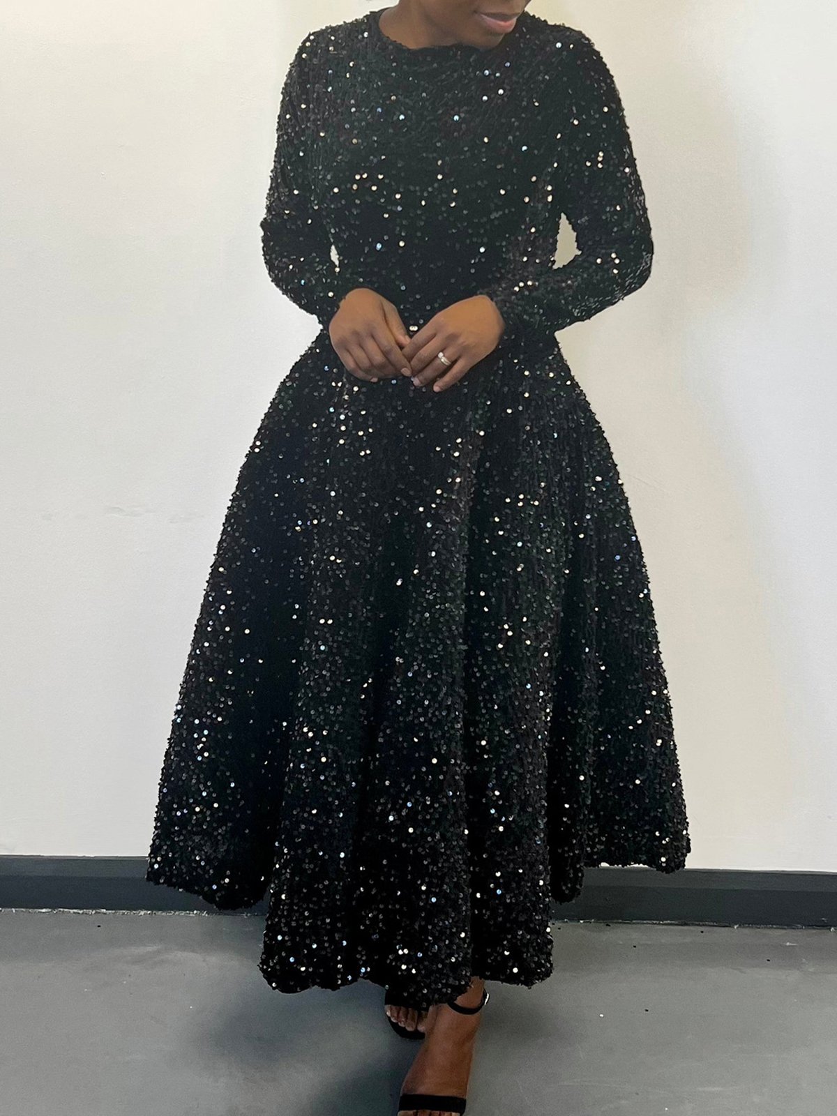 Femmes Géométrique Champagne Col Rond Confortable Robe Maxi Élégant