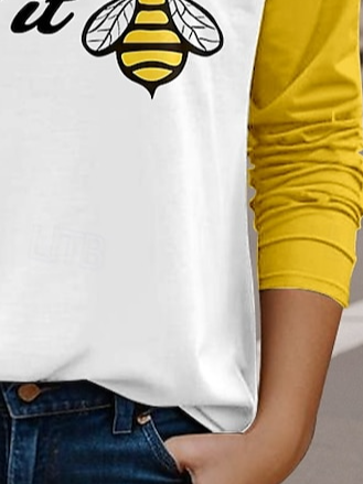 T-shirts Décontracté Lettres de texte Printemps / Automne Ample Jersey Manches Longues Col Rond Droit Régulier pour Femmes