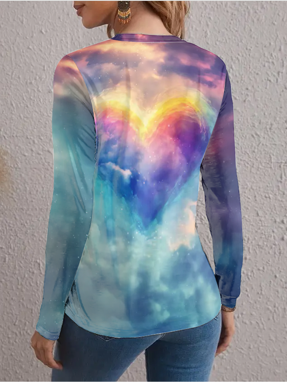 T-shirts Décontracté Printemps / Automne Coeur/cordé Quotidien Ample Jersey Manches Longues Droit Régulier pour Femmes