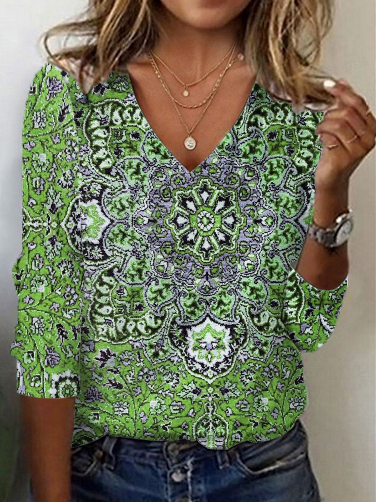 T-shirts Décontracté Ethnique Printemps / Automne Aucune élasticité Coupe Régulière Manches Longues Régulier Droit T.-N.-L. pour Femmes