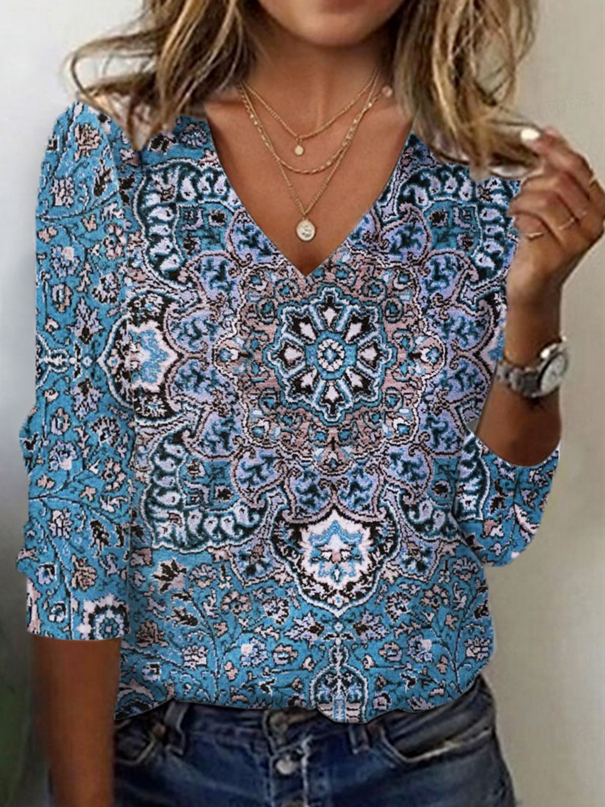 T-shirts Décontracté Ethnique Printemps / Automne Aucune élasticité Coupe Régulière Manches Longues Régulier Droit T.-N.-L. pour Femmes
