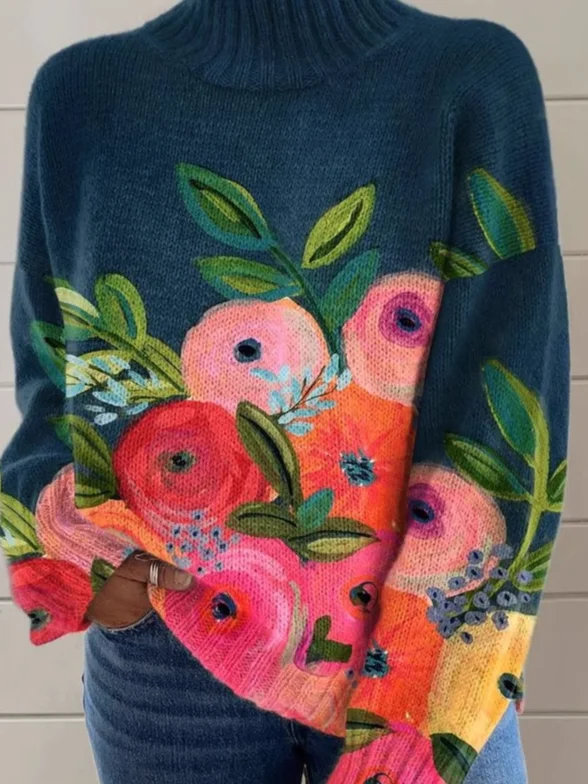 Sweat-shirts Décontracté Floral Printemps / Automne Polyester Quotidien Ample Manches Longues Droit Régulier pour Femmes