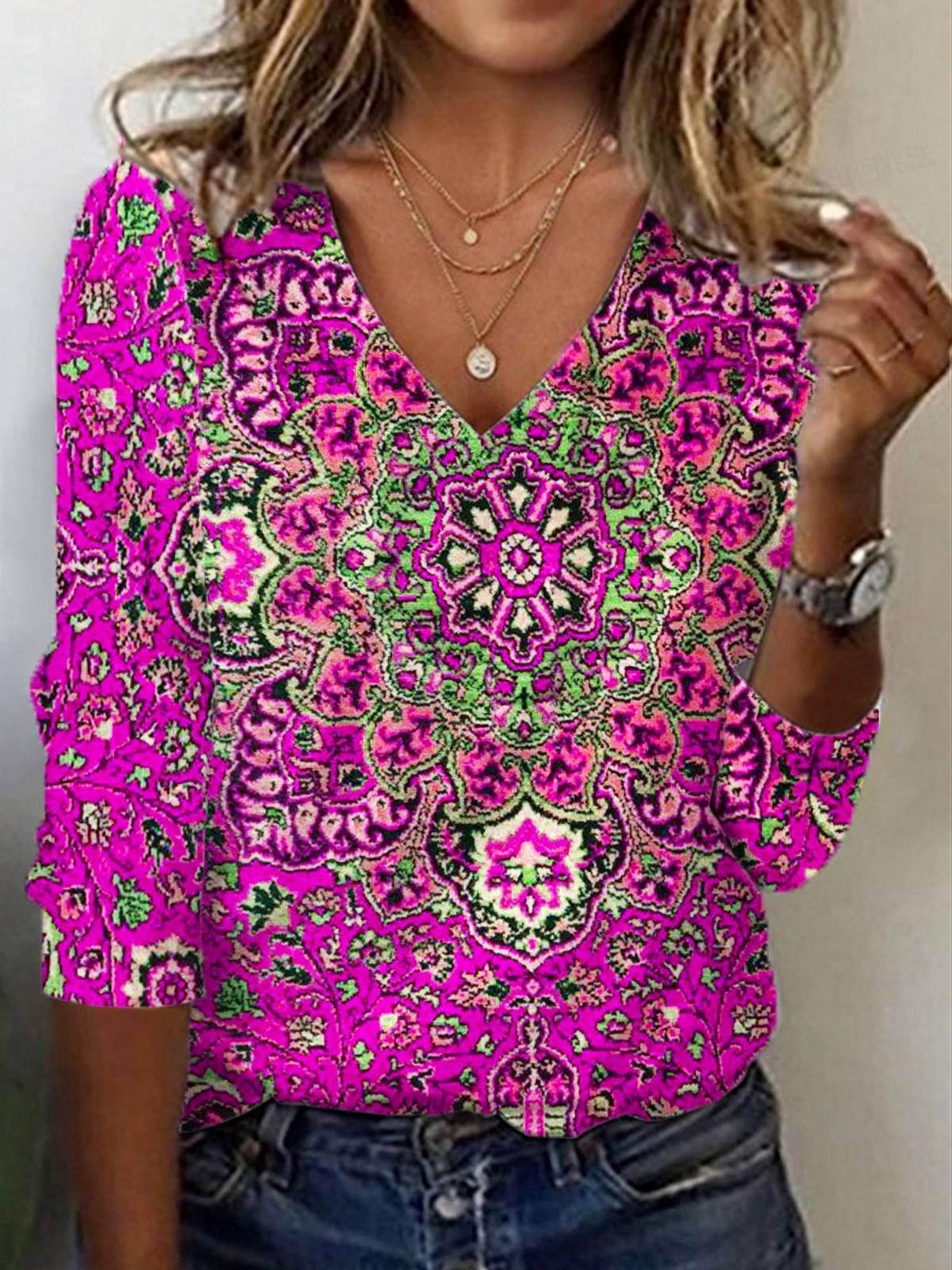 T-shirts Décontracté Ethnique Printemps / Automne Aucune élasticité Coupe Régulière Manches Longues Régulier Droit T.-N.-L. pour Femmes