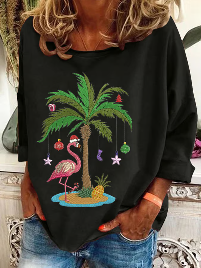 Sweat-shirts Décontracté Printemps / Automne Noël Aucune élasticité Quotidien Ample Manches Longues en Mélangé de Coton Droit pour Femmes