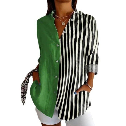 Chemises Femmes Rayé Décontracté Printemps / Automne Polyester Manches Longues Régulier Droit Régulier Col de Chemise