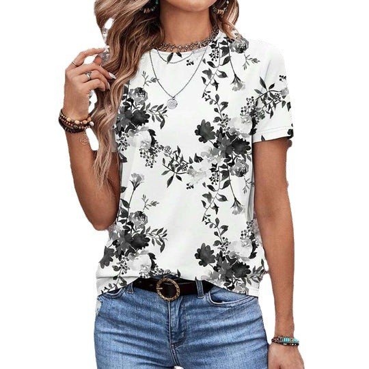 T-shirts Décontracté Floral Été Ample Jersey Manches Courtes Col Rond Régulier Régulier pour Femmes