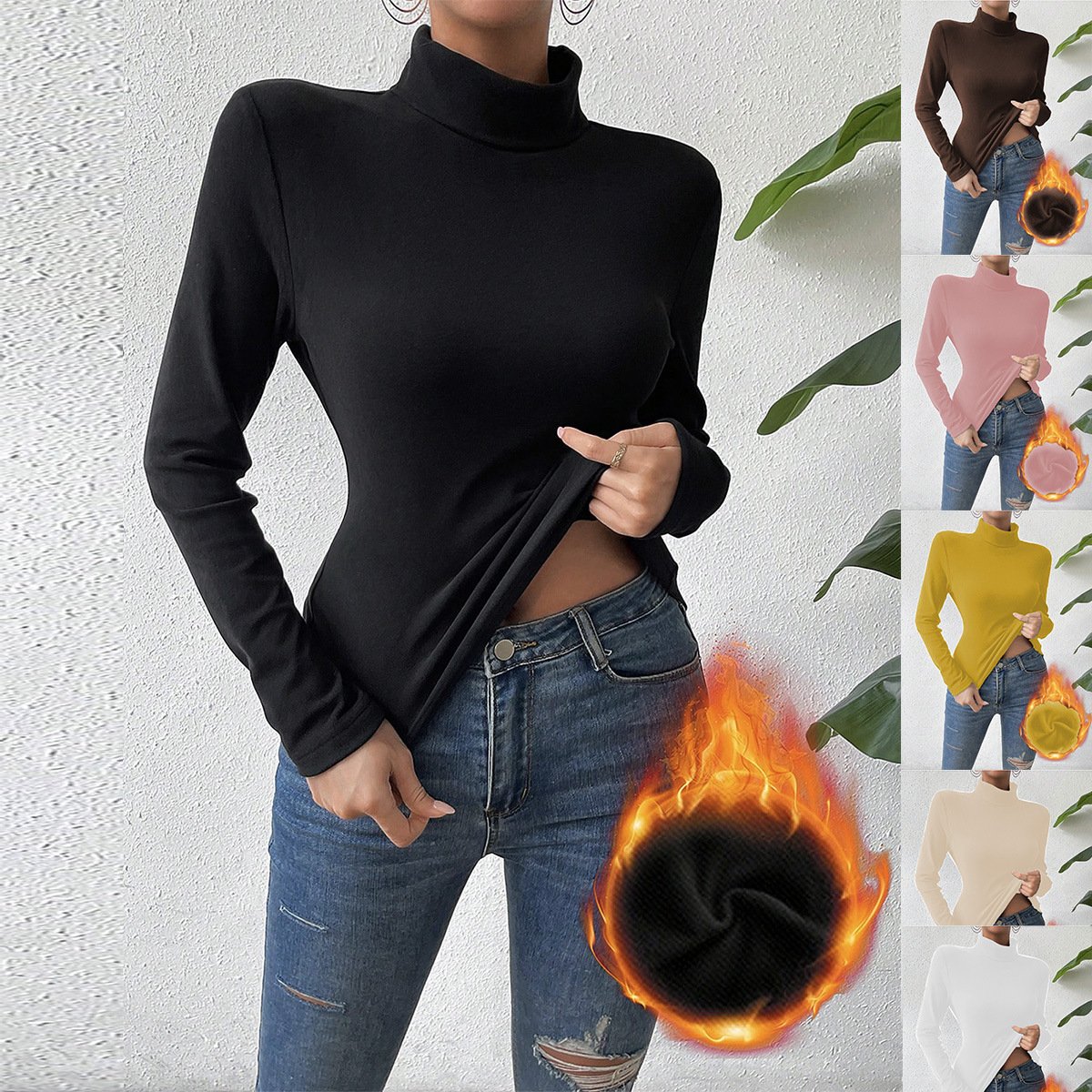 T-shirts Décontracté Plain Printemps / Automne Quotidien chaleur Standard Manches Longues Droit Élasticité moyenne pour Femmes
