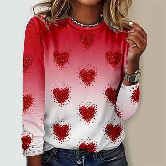 T-shirts Décontracté Printemps / Automne Coeur/cordé Micro-élasticité Jersey Col Rond Régulier Droit Régulier pour Femmes