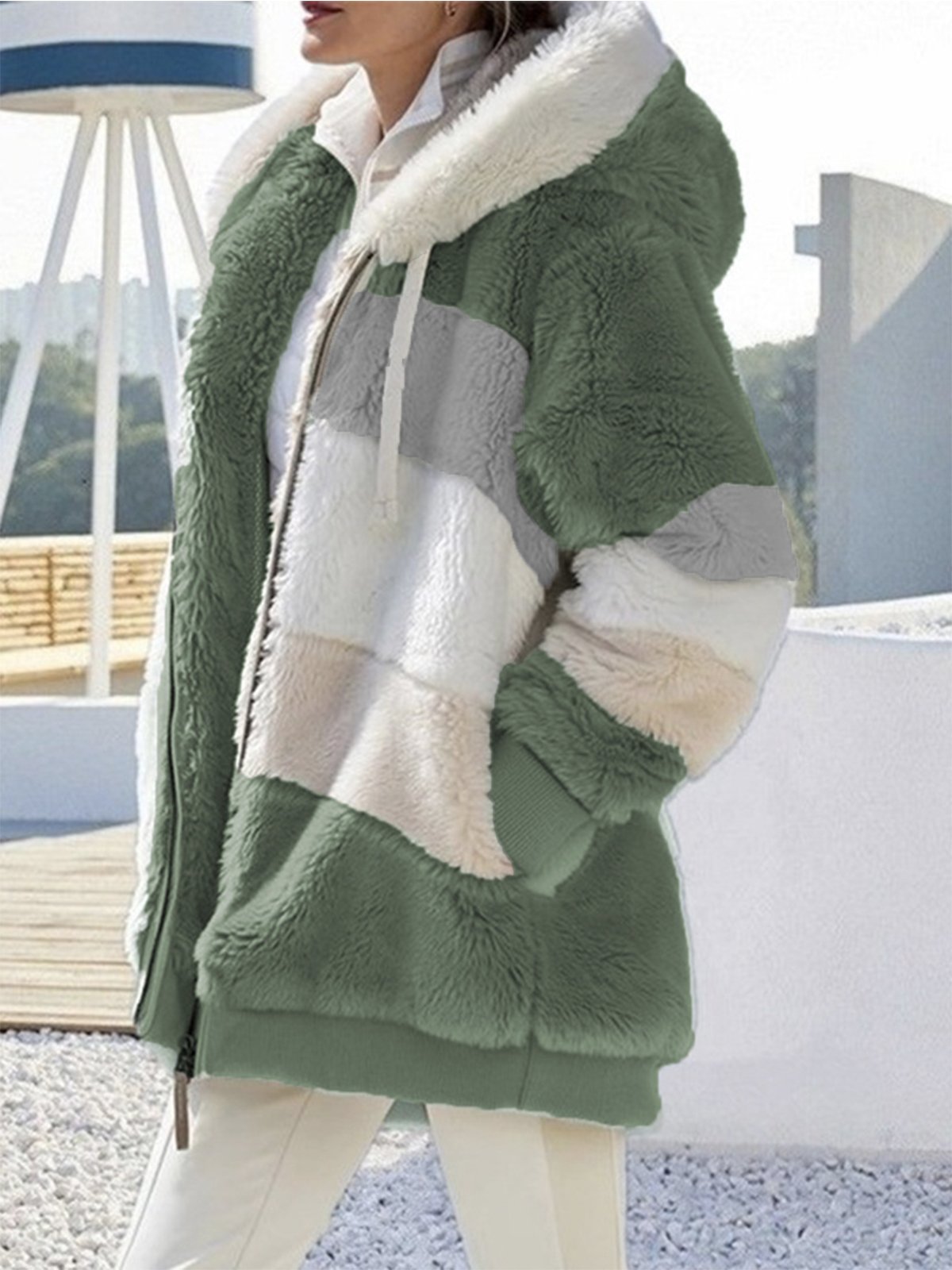 Micro-élasticité Sweat-shirt à Capuche Manches Longues Régulier Bloc de Couleur Blouson pour Femmes