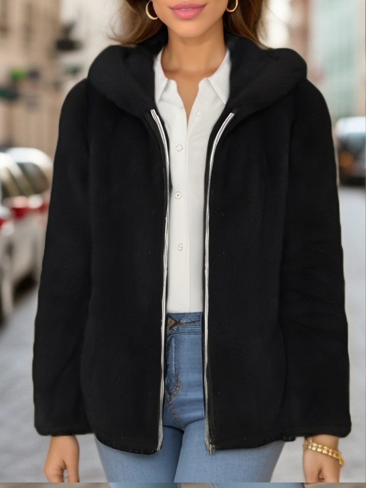 Sweat-shirt à Capuche Manches Longues Régulier Plain Blouson pour Femmes