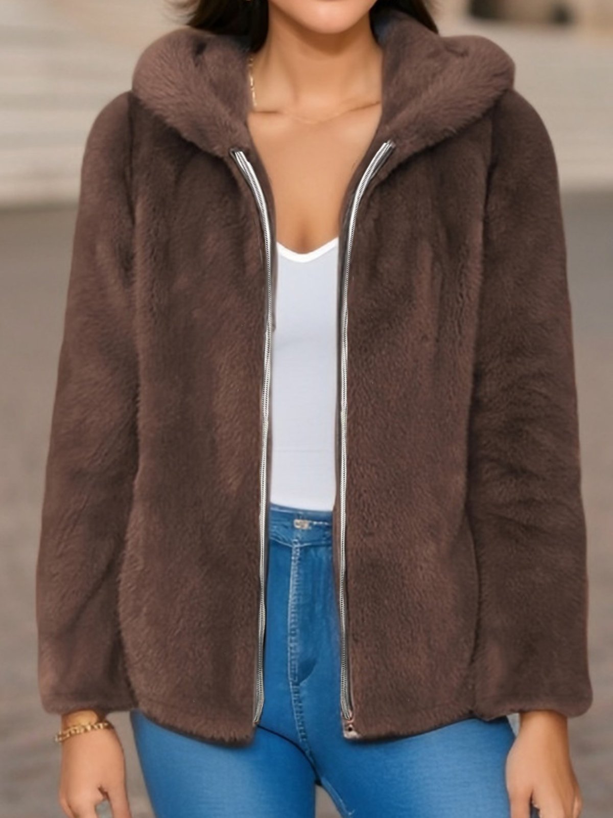 Sweat-shirt à Capuche Manches Longues Régulier Plain Blouson pour Femmes