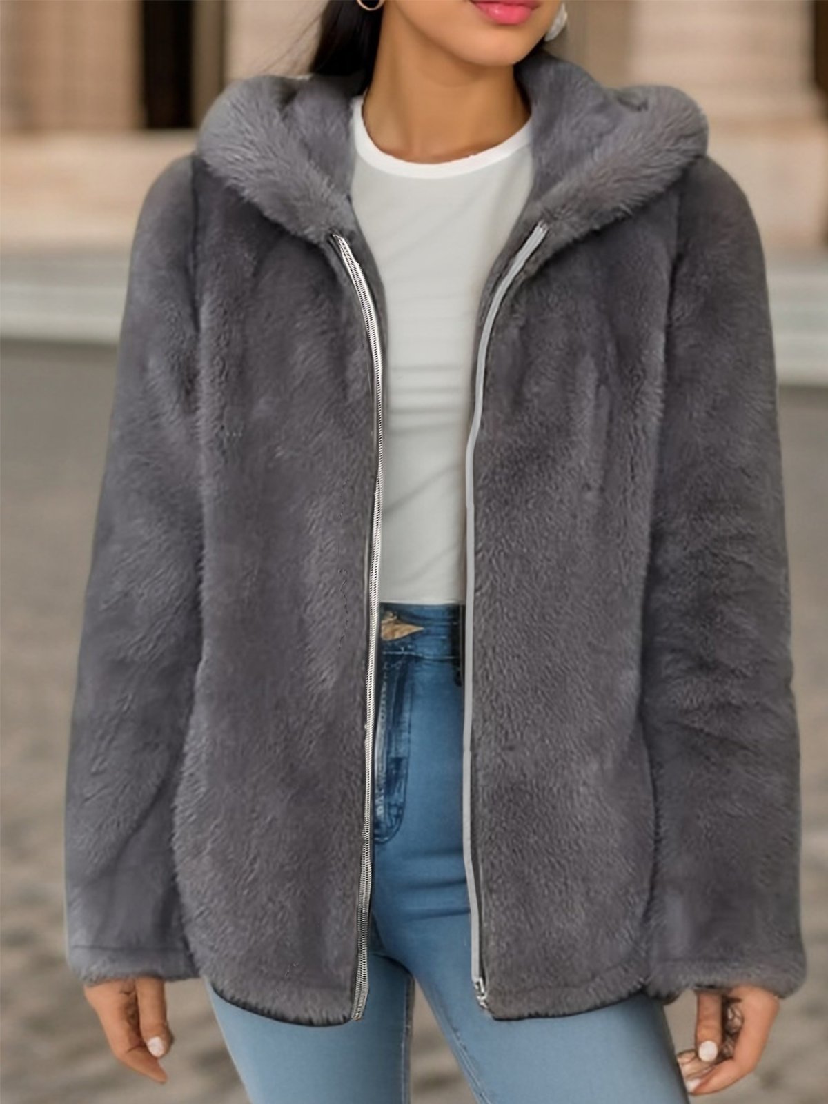 Sweat-shirt à Capuche Manches Longues Régulier Plain Blouson pour Femmes