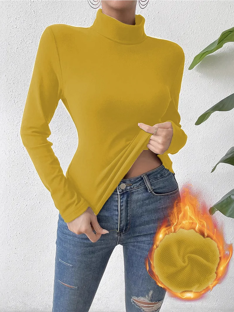 T-shirts Décontracté Plain Printemps / Automne Quotidien chaleur Standard Manches Longues Droit Élasticité moyenne pour Femmes