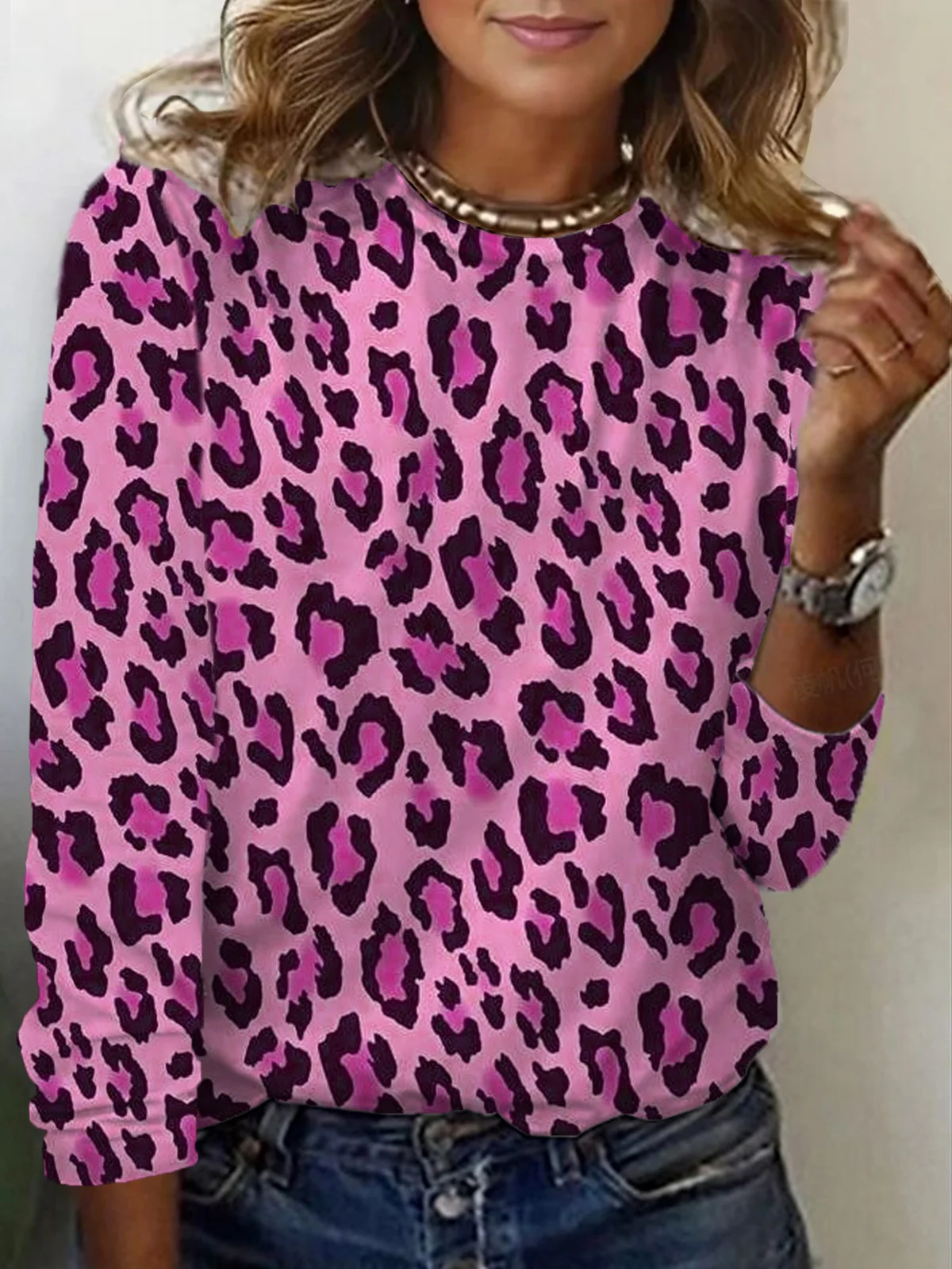T-shirts Femmes Décontracté Printemps / Automne Motif Léopard Micro-élasticité Quotidien Jersey Manches Longues Régulier Régulier