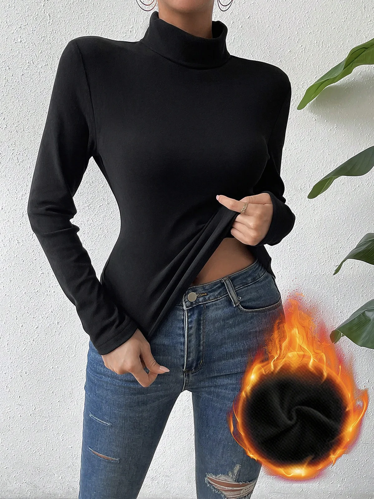 T-shirts Décontracté Plain Printemps / Automne Quotidien chaleur Standard Manches Longues Droit Élasticité moyenne pour Femmes