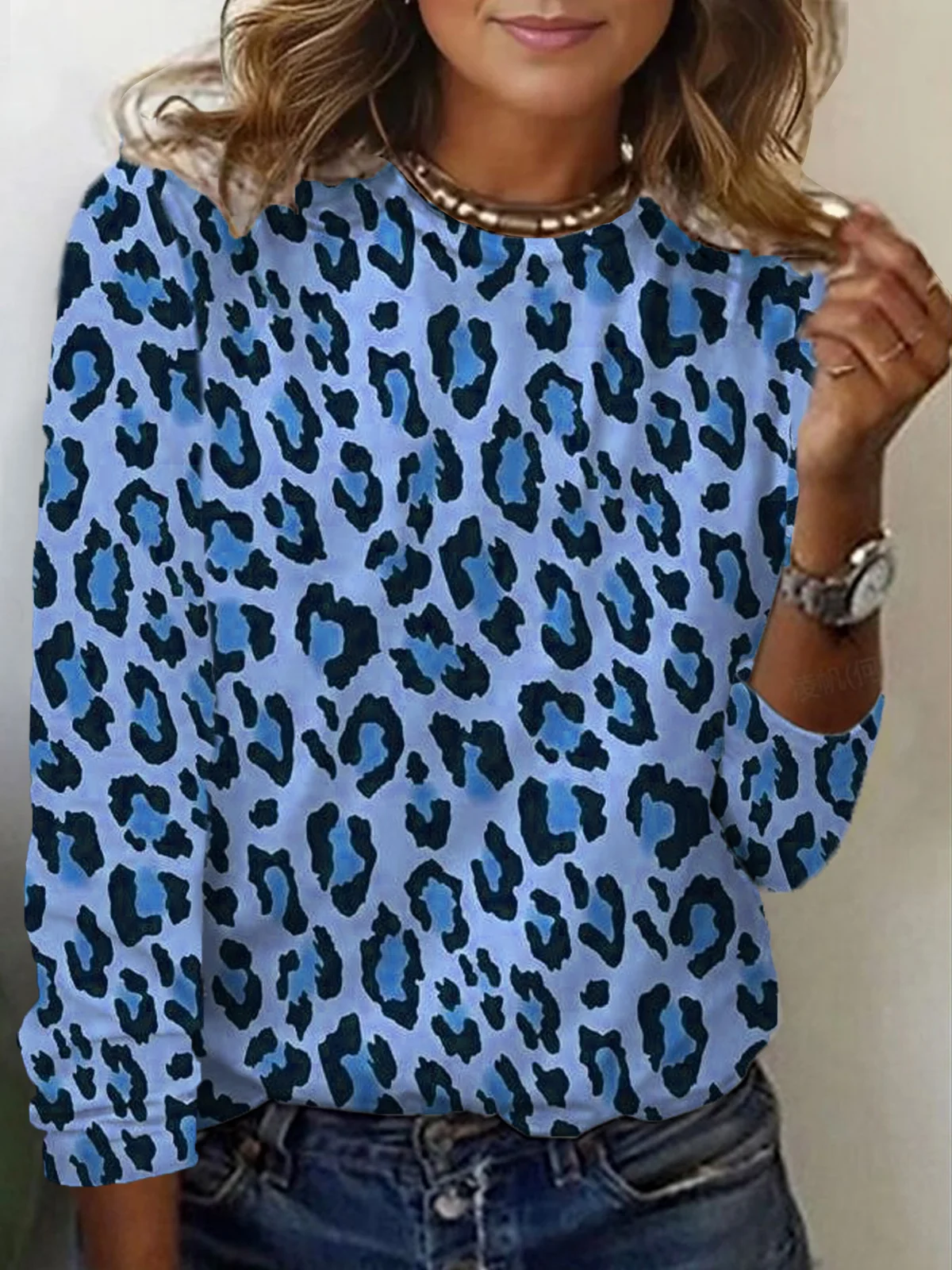 T-shirts Femmes Décontracté Printemps / Automne Motif Léopard Micro-élasticité Quotidien Jersey Manches Longues Régulier Régulier